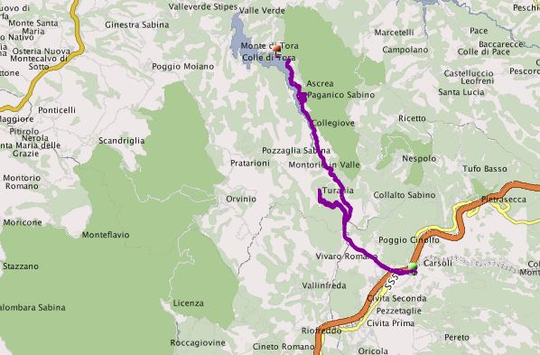 Tragitto autobus da Carsoli al Lago del Turano, ferma a Paganico Sabino, Ascrea, Caste di Tora e Colle di Tora